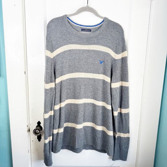 American Eagle AE Wool Blend Crewneck Striped Knit Sweater Men’s Athletic Fit XL - Picture 1 of 12